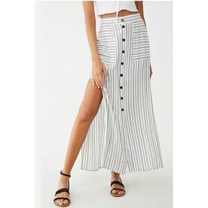Forever 21 Maxi Skirt Sz L Slits Black White Gauzy Stripe‎ Boho Beach Summer